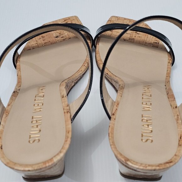 Stuart Weitzman Black Patent Leather Wedge Sandals - Picture 9 of 12